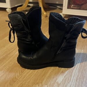 Black Ankle Boots with Gray Accents